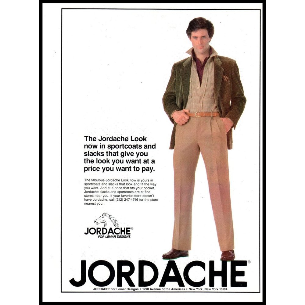 1981 Jordache Sportcoats Vintage Print Ad Mens Pants 80s Fashion Pop Collar Art